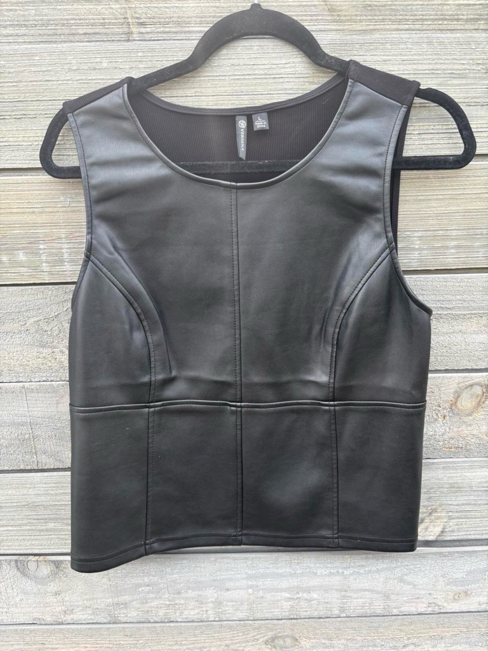 Versona Black Faux Leather Sleeveless Tank Top